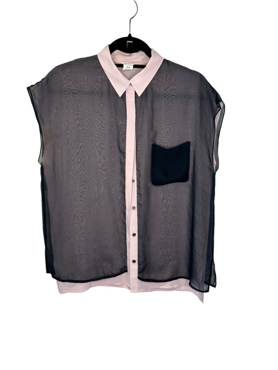 Club Monaco Tops - Club Monaco SILK Sheer layered Colorblock Button  Blouse - Pink & Black Medium